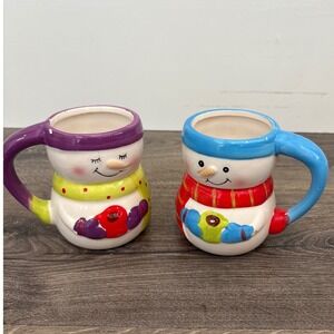 Bay Island Set of 2 Christmas Snowman Mugs Festive Holiday NEW